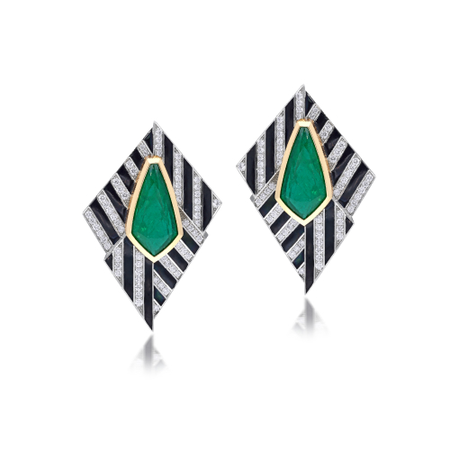 Zambian Emerald and Diamond Studs